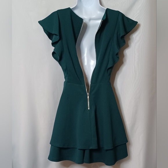 Crystal Doll Women's Green Flutter Sleeve Fit & Flare Mini Dress. S - Picture 9 of 13